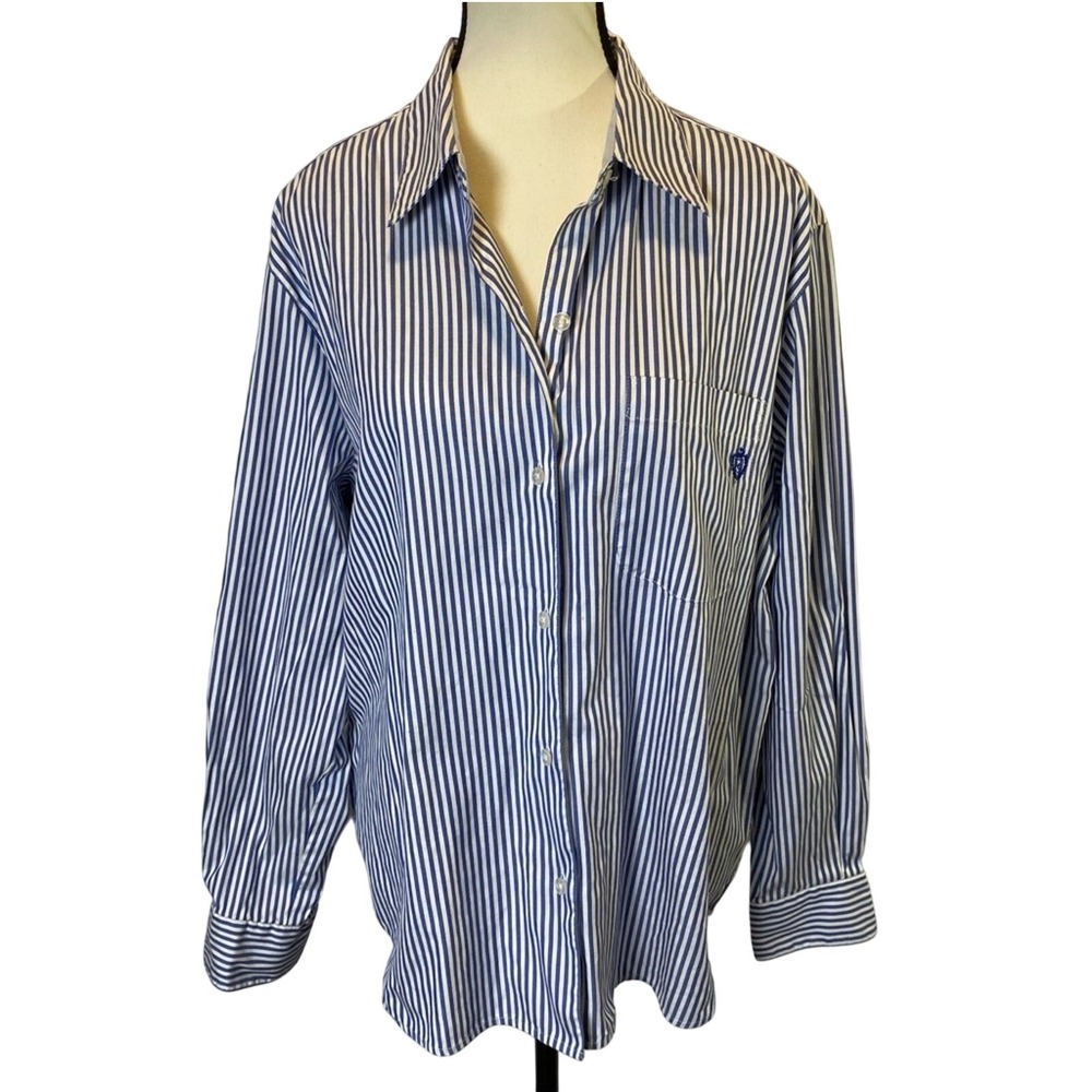 Liz‎ Claiborne Liz Sport Classic Stripe Button Down Shirt Women's Large Cotton
